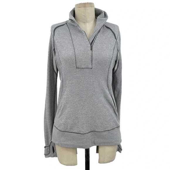 Lululemon Think Fast Pullover‎ Heathered Slate Tonka Stripe Gray Size 8 - Picture 1 of 10